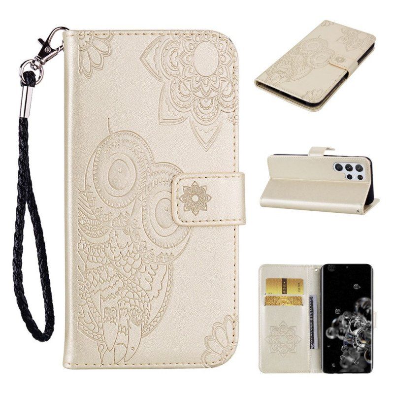 Etui Folio do Samsung Galaxy S22 Ultra 5G Sowa Mandala I Smycz