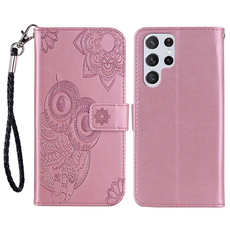 Etui Folio do Samsung Galaxy S22 Ultra 5G Sowa Mandala I Smycz