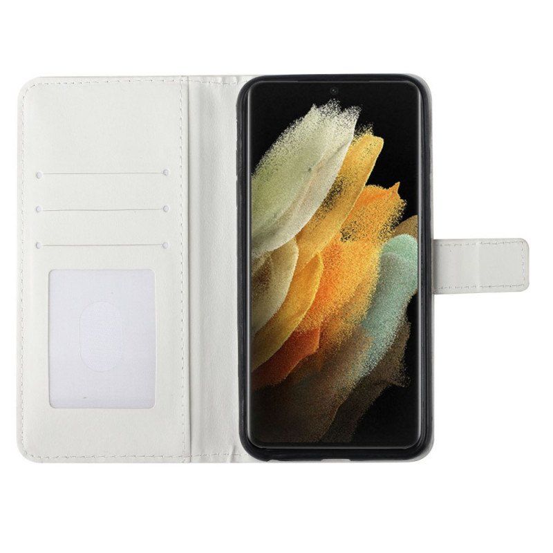 Etui Folio do Samsung Galaxy S22 Ultra 5G z Łańcuch Odpinany Pasek Z Koronki