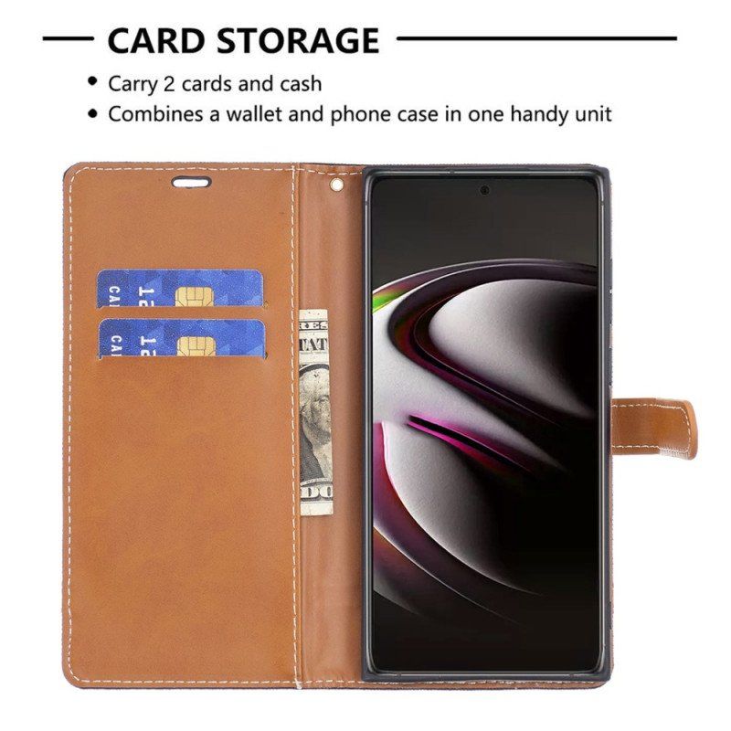 Etui Folio do Samsung Galaxy S22 Ultra 5G z Łańcuch Pasek Z Efektem Tkaniny I Skóry