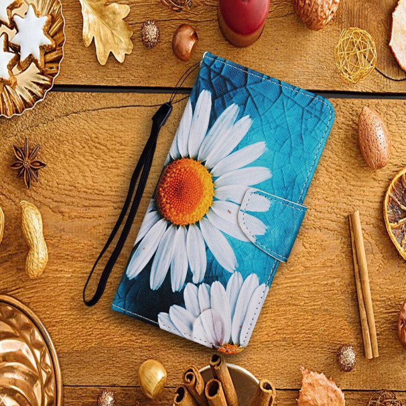 Etui Folio do Samsung Galaxy S22 Ultra 5G z Łańcuch Stringi Stokrotki