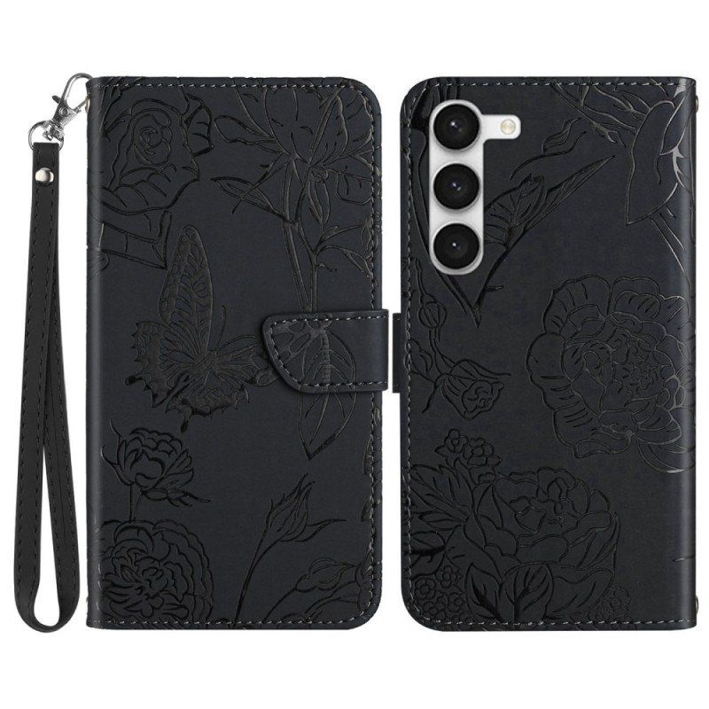 Etui Folio do Samsung Galaxy S23 5G Motyl Ze Smyczą