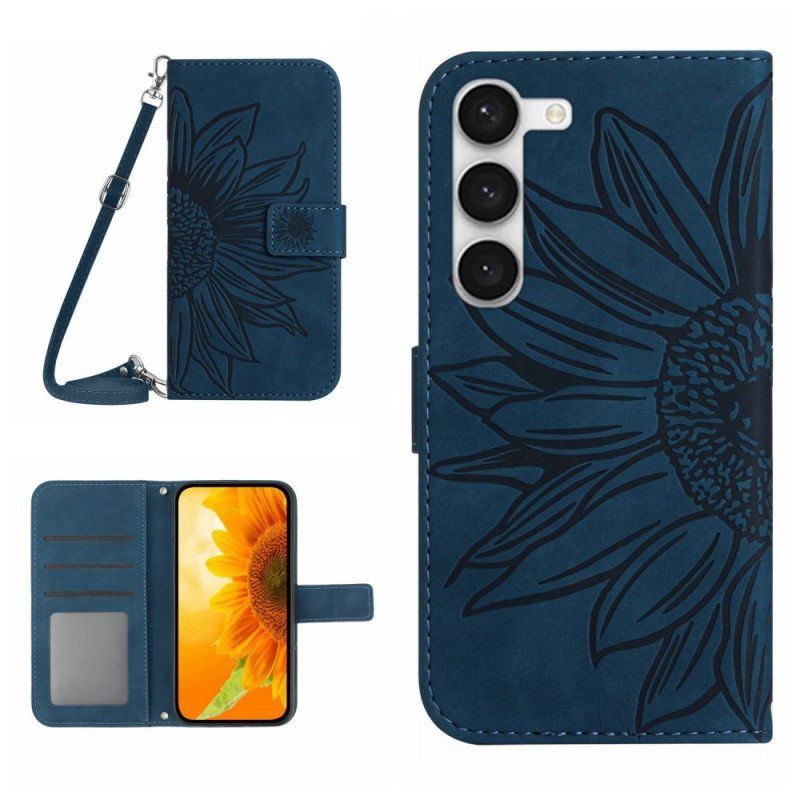 Etui Folio do Samsung Galaxy S23 5G Słonecznikowy Pasek Na Ramię