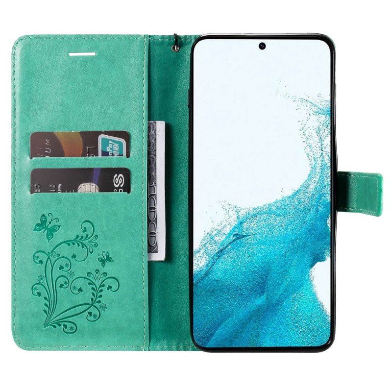 Etui Folio do Samsung Galaxy S23 5G z Łańcuch Gigantyczne Motyle Paskowe