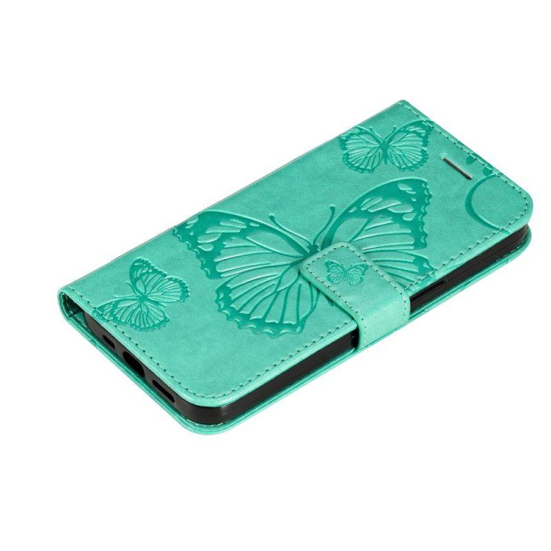 Etui Folio do Samsung Galaxy S23 5G z Łańcuch Gigantyczne Motyle Paskowe