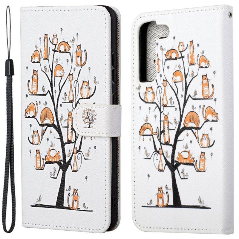 Etui Folio do Samsung Galaxy S23 5G z Łańcuch Koty Na Drzewie Stringów