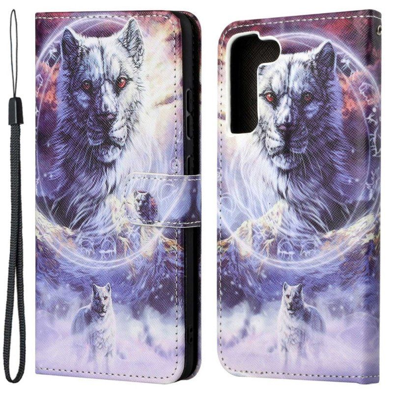 Etui Folio do Samsung Galaxy S23 5G z Łańcuch Smycz Wilk