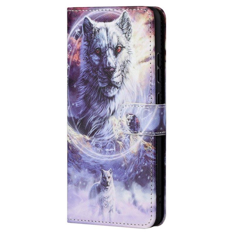 Etui Folio do Samsung Galaxy S23 5G z Łańcuch Smycz Wilk