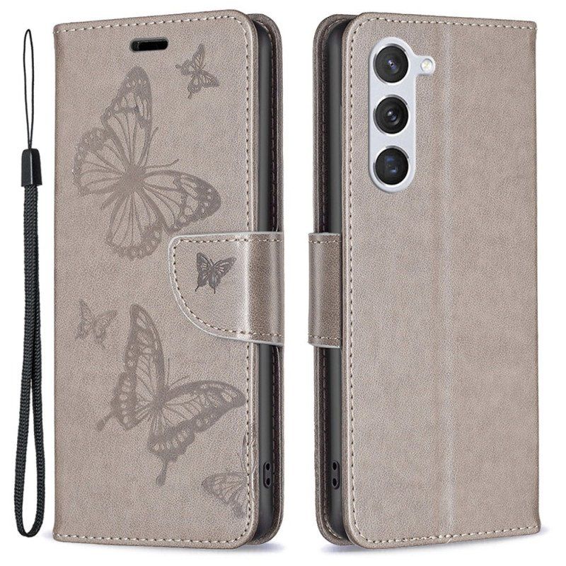 Etui Folio do Samsung Galaxy S23 5G z Łańcuch Stringi Motyle