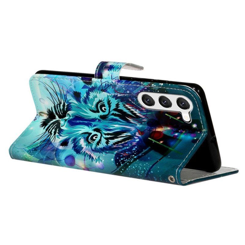 Etui Folio do Samsung Galaxy S23 Plus 5G Tygrys Ze Smyczą