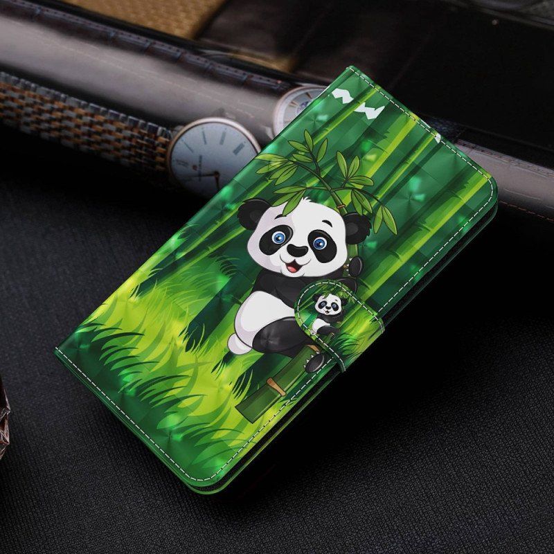 Etui Folio do Samsung Galaxy S23 Plus 5G z Łańcuch Panda I Bambus Z Smyczą