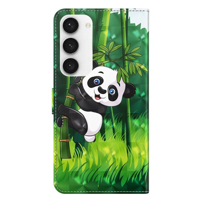 Etui Folio do Samsung Galaxy S23 Plus 5G z Łańcuch Panda I Bambus Z Smyczą