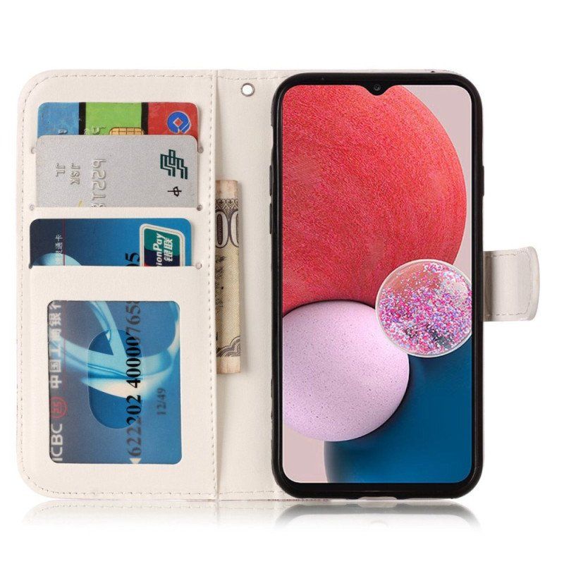 Etui Folio do Samsung Galaxy S23 Plus 5G z Łańcuch Pandy W Paski