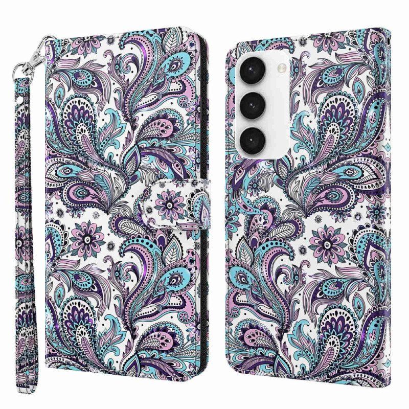 Etui Folio do Samsung Galaxy S23 Plus 5G z Łańcuch Pasiasty Wzór Paisley