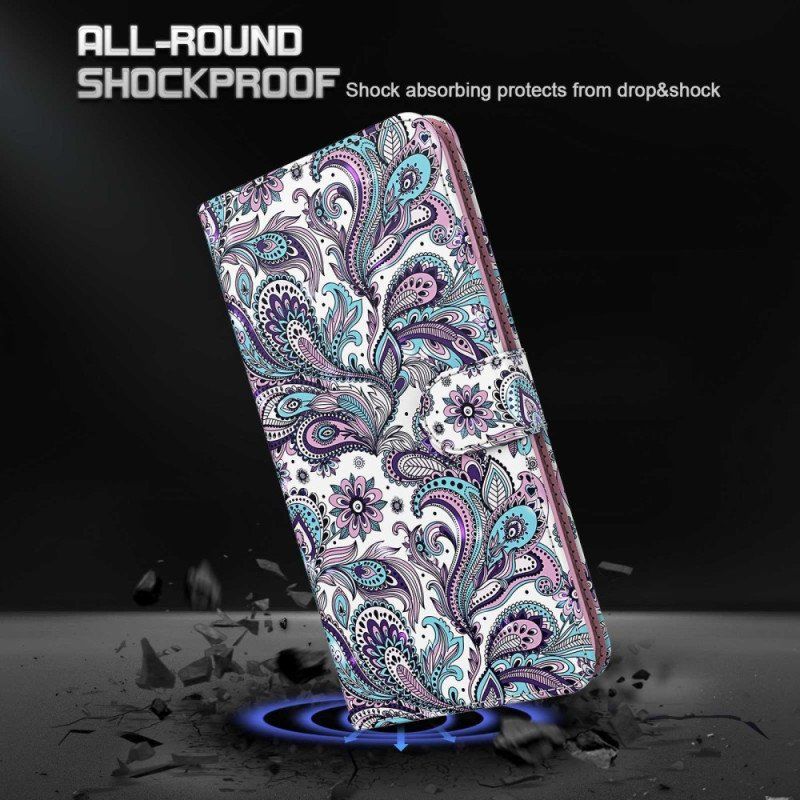 Etui Folio do Samsung Galaxy S23 Plus 5G z Łańcuch Pasiasty Wzór Paisley