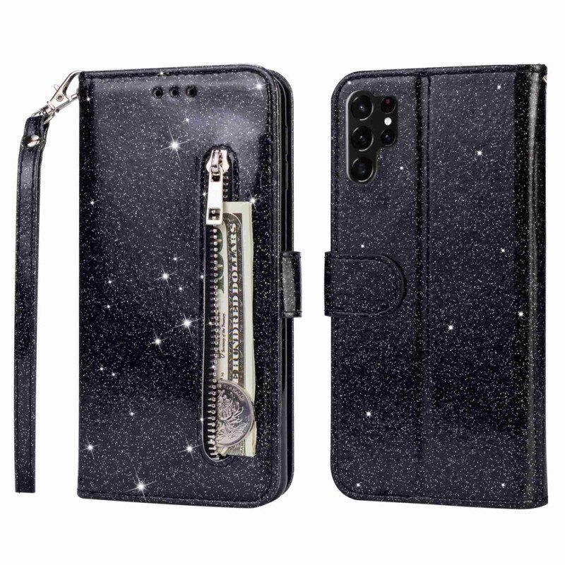 Etui Folio do Samsung Galaxy S23 Ultra 5G Błyszcząca Torebka Na Monety