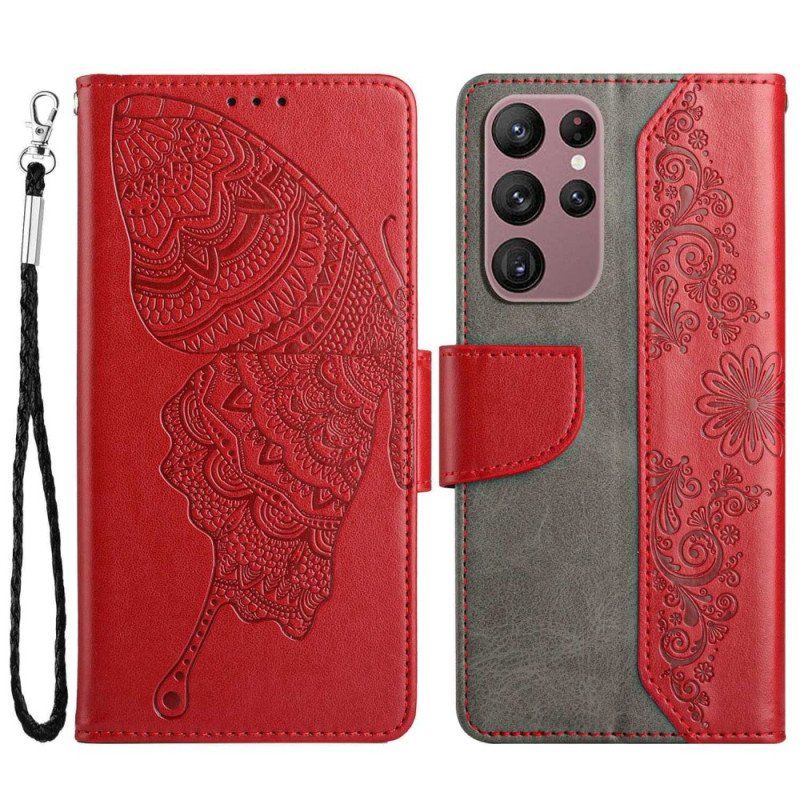 Etui Folio do Samsung Galaxy S23 Ultra 5G Dwukolorowy Barokowy Motyl