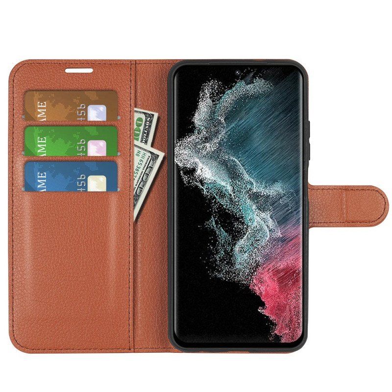 Etui Folio do Samsung Galaxy S23 Ultra 5G Klasyczny Efekt Skóry Liczi