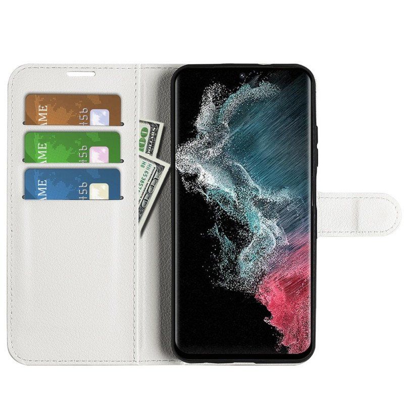 Etui Folio do Samsung Galaxy S23 Ultra 5G Klasyczny Efekt Skóry Liczi