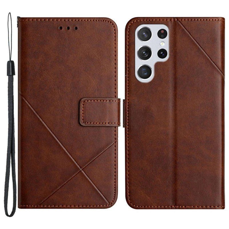 Etui Folio do Samsung Galaxy S23 Ultra 5G z Łańcuch Pasiaste Geometryczne Linie