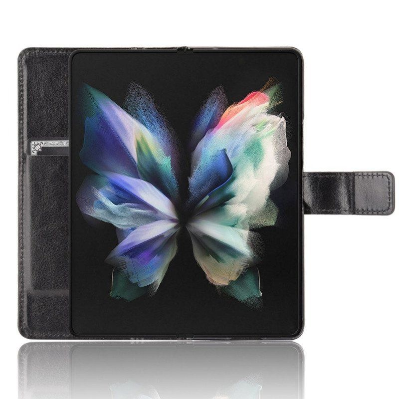 Etui Folio do Samsung Galaxy Z Fold 4 z Łańcuch Klasyczna Gładka Sztuczna Skóra Z Paskami