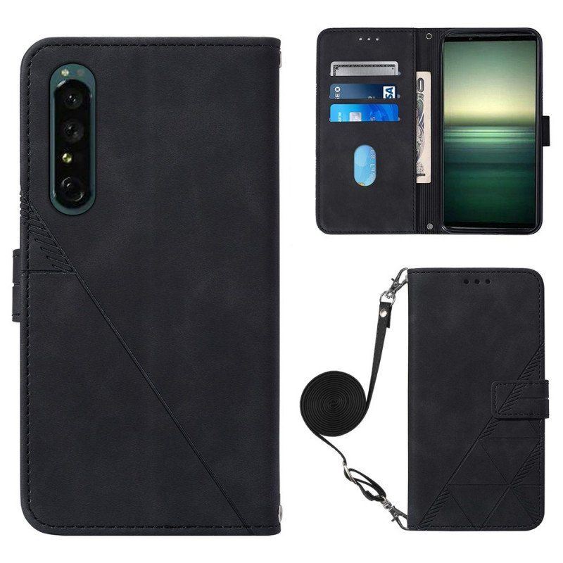 Etui Folio do Sony Xperia 1 IV Trójkąty Z Paskiem Na Ramię