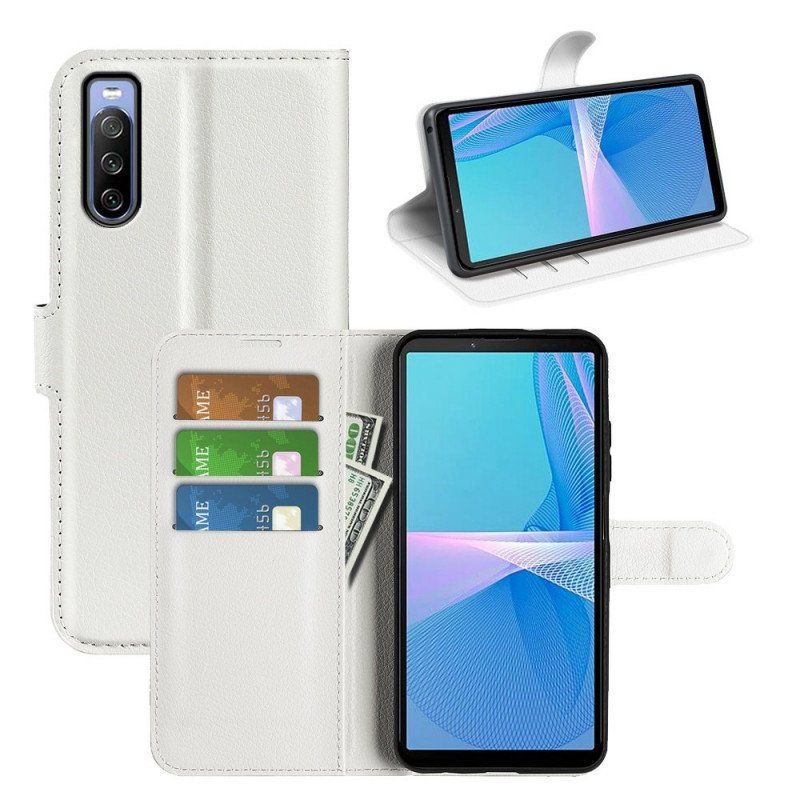 Etui Folio do Sony Xperia 10 IV Klasyczna Sztuczna Skóra Liczi