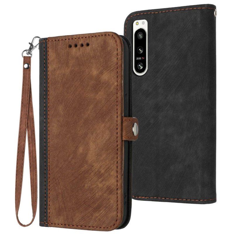 Etui Folio do Sony Xperia 5 IV Dwukolorowy Z Paskiem