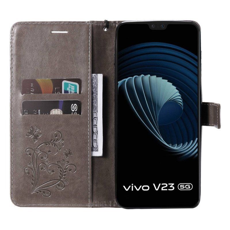 Etui Folio do Vivo V23 5G z Łańcuch Gigantyczne Motyle Paskowe