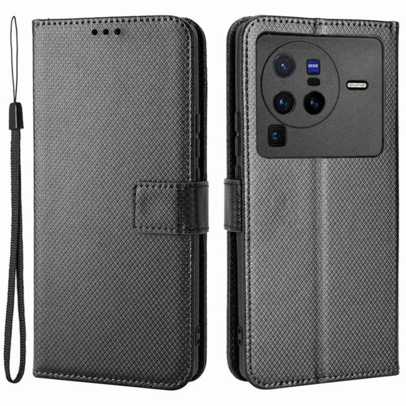 Etui Folio do Vivo X80 Pro z Łańcuch Pasek Z Włókna Węglowego