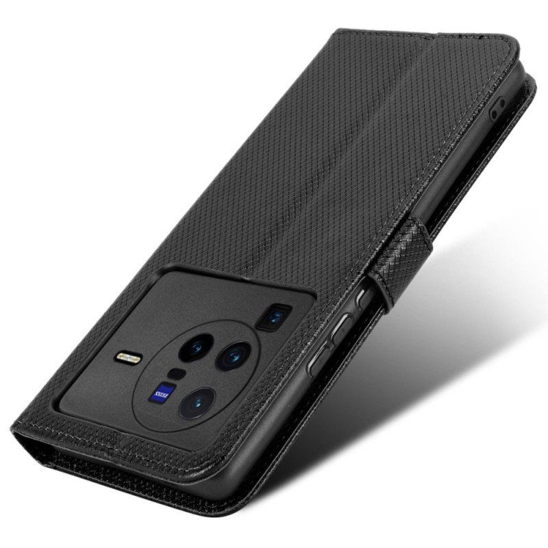 Etui Folio do Vivo X80 Pro z Łańcuch Pasek Z Włókna Węglowego