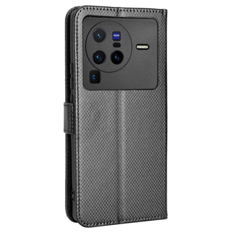 Etui Folio do Vivo X80 Pro z Łańcuch Pasek Z Włókna Węglowego