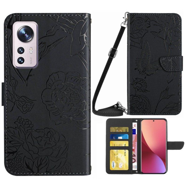 Etui Folio do Xiaomi 12 / 12X Motyle I Pasek Na Ramię