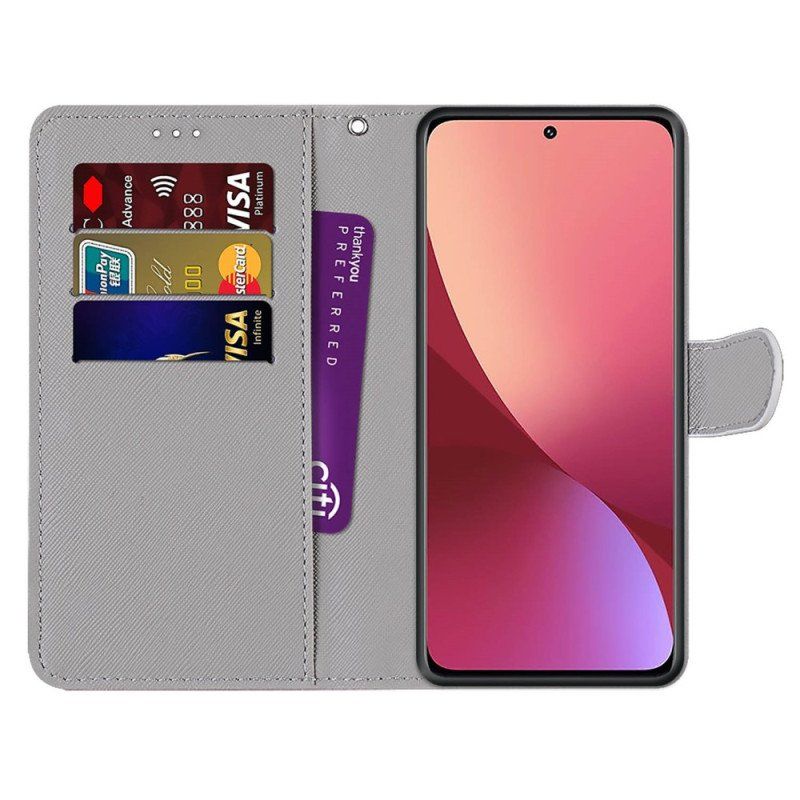 Etui Folio do Xiaomi 12 / 12X z Łańcuch Czerwony Motyl Z Paskiem