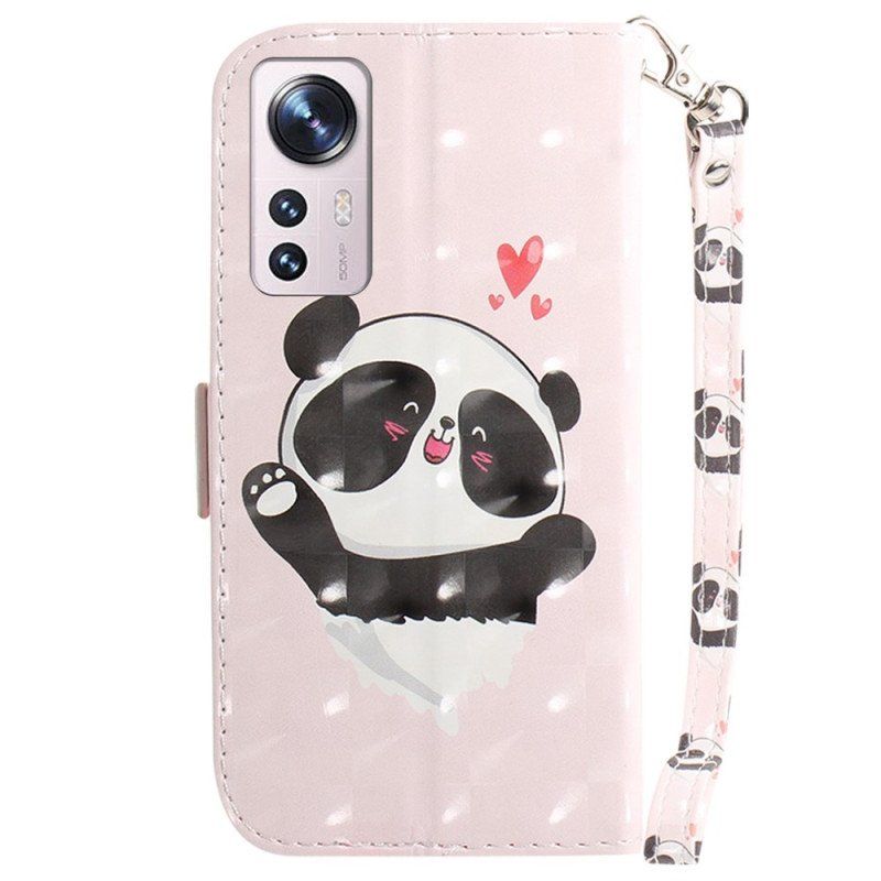 Etui Folio do Xiaomi 12 / 12X z Łańcuch Panda Love Ze Smyczą