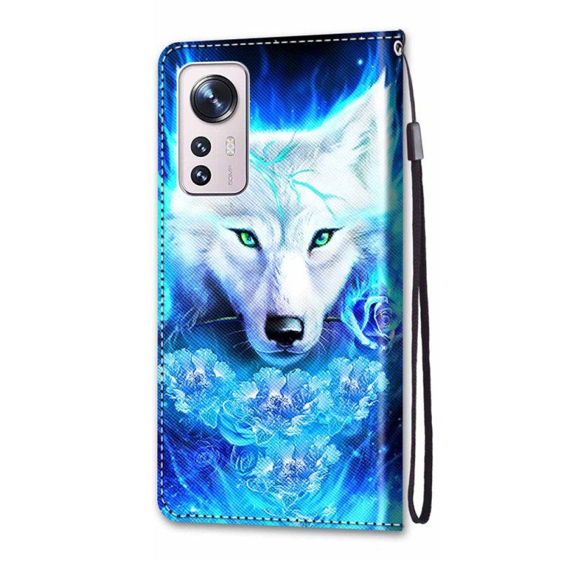 Etui Folio do Xiaomi 12 / 12X z Łańcuch Smycz Wilk