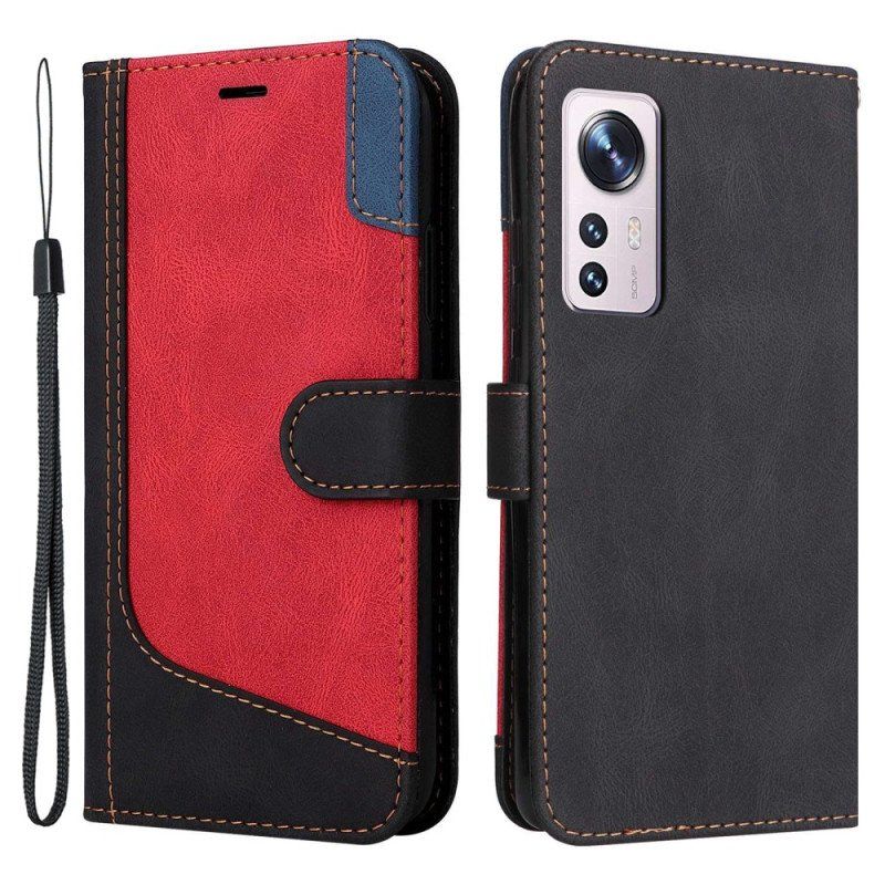 Etui Folio do Xiaomi 12 / 12X z Łańcuch Trójkolorowy Pasek