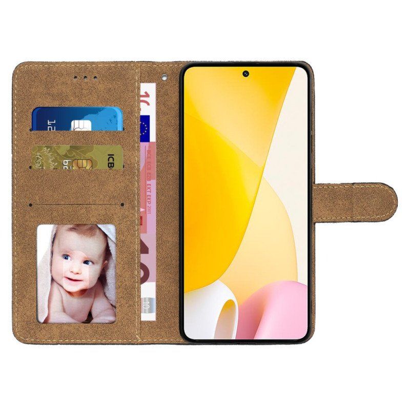 Etui Folio do Xiaomi 12 Lite z Łańcuch Linie Paska Z Efektem Skóry