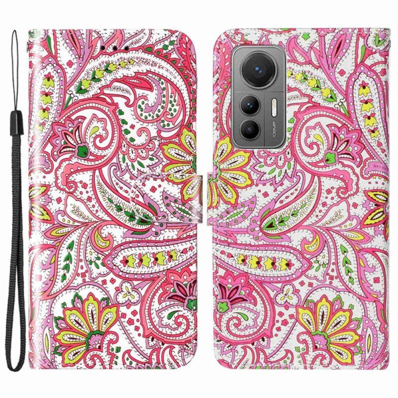 Etui Folio do Xiaomi 12 Lite z Łańcuch Pasiasty Wzór Paisley