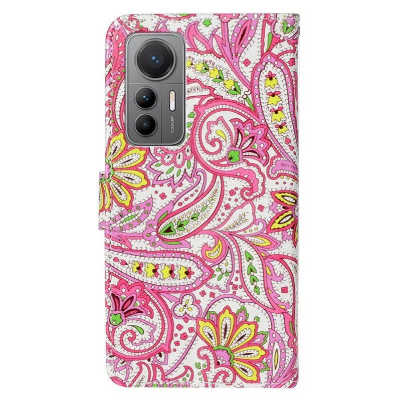 Etui Folio do Xiaomi 12 Lite z Łańcuch Pasiasty Wzór Paisley