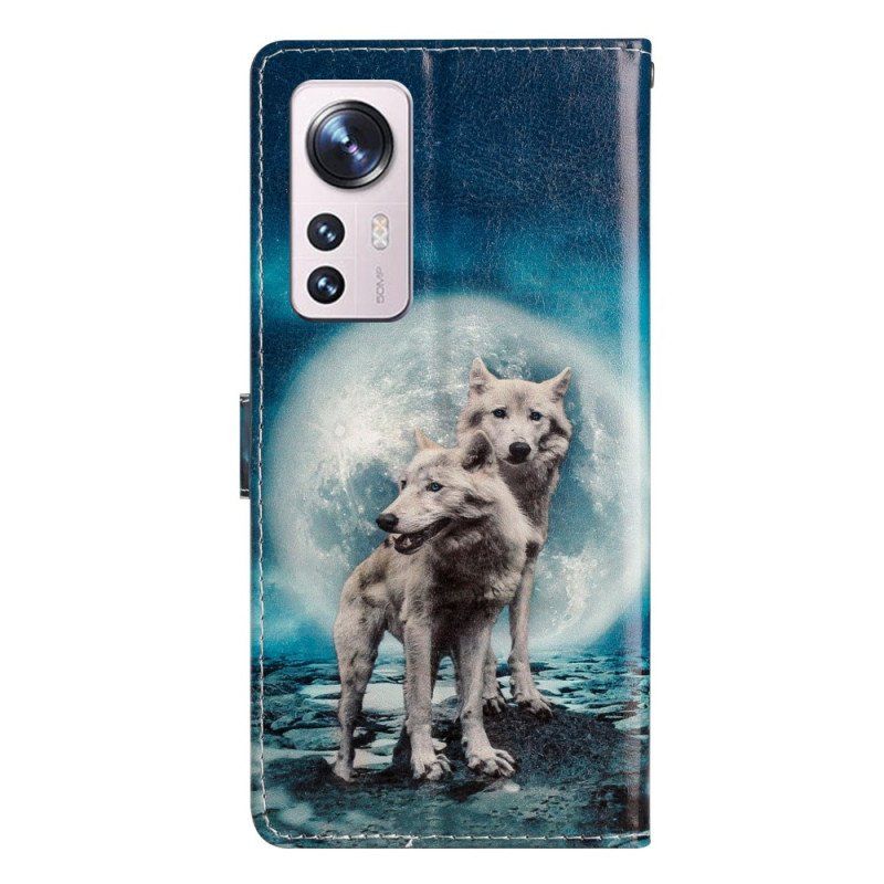 Etui Folio do Xiaomi 12 Lite z Łańcuch Smycz Wilk