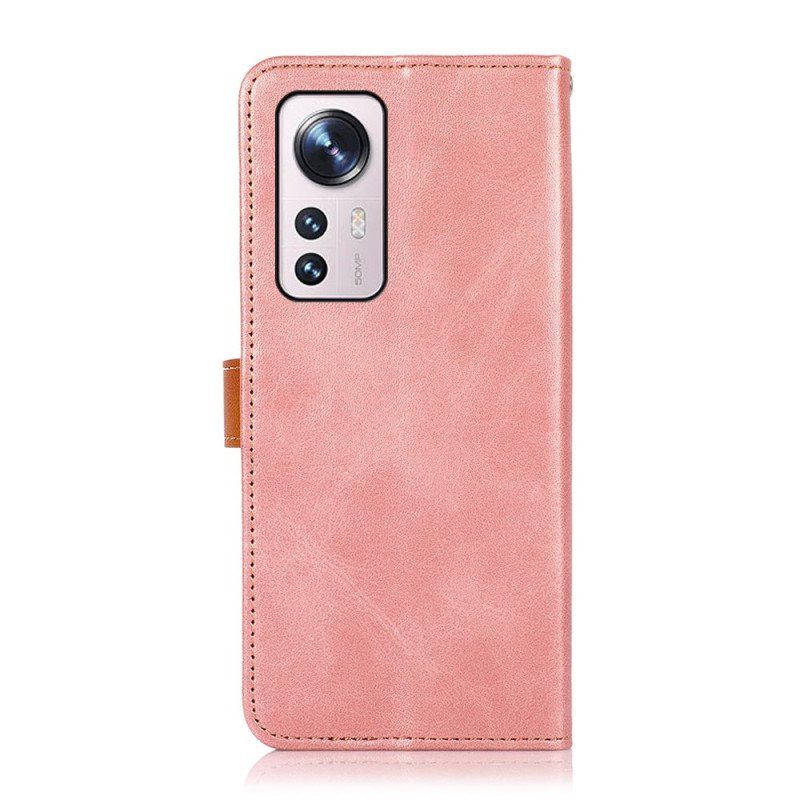 Etui Folio do Xiaomi 12 Pro Dwukolorowe Złote Zapięcie Khazneh