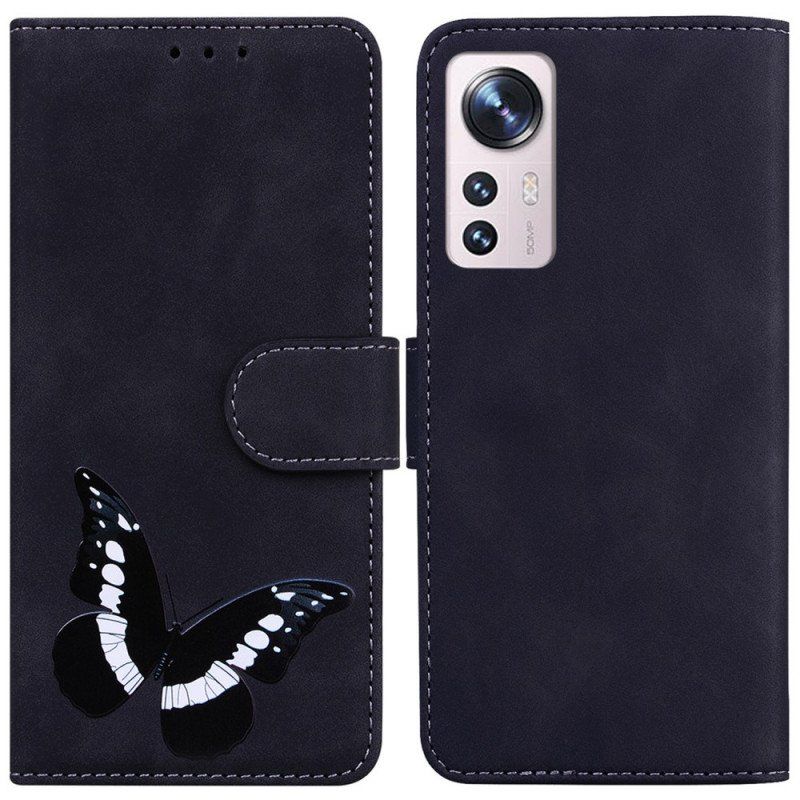 Etui Folio do Xiaomi 12 Pro Motyl Dotykający Skóry