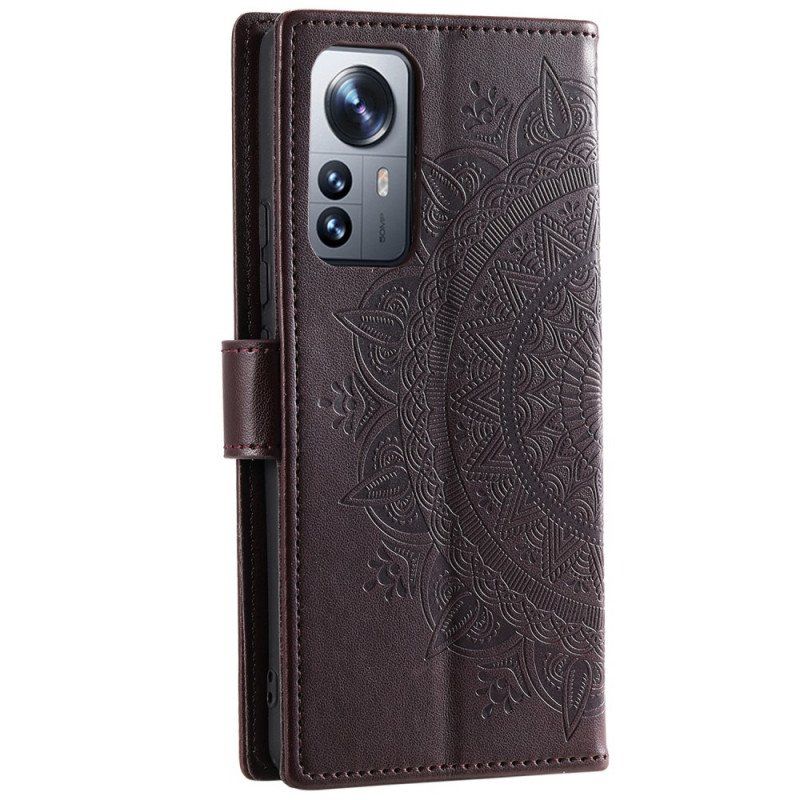 Etui Folio do Xiaomi 12 Pro z Łańcuch Mandala Słoneczna Na Ramiączkach