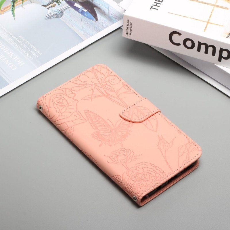 Etui Folio do Xiaomi 12T / 12T Pro Motyle Z Smyczą