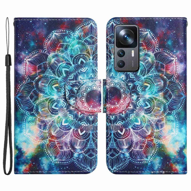 Etui Folio do Xiaomi 12T / 12T Pro z Łańcuch Błyskotliwa Mandala Z Paskami