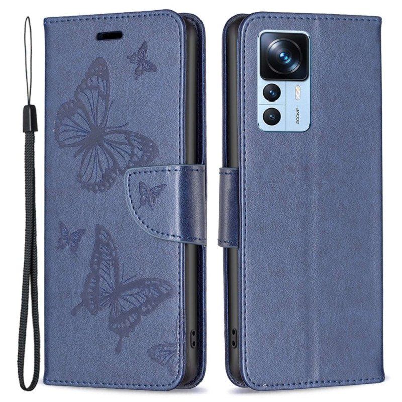 Etui Folio do Xiaomi 12T / 12T Pro z Łańcuch Stringi Motyle