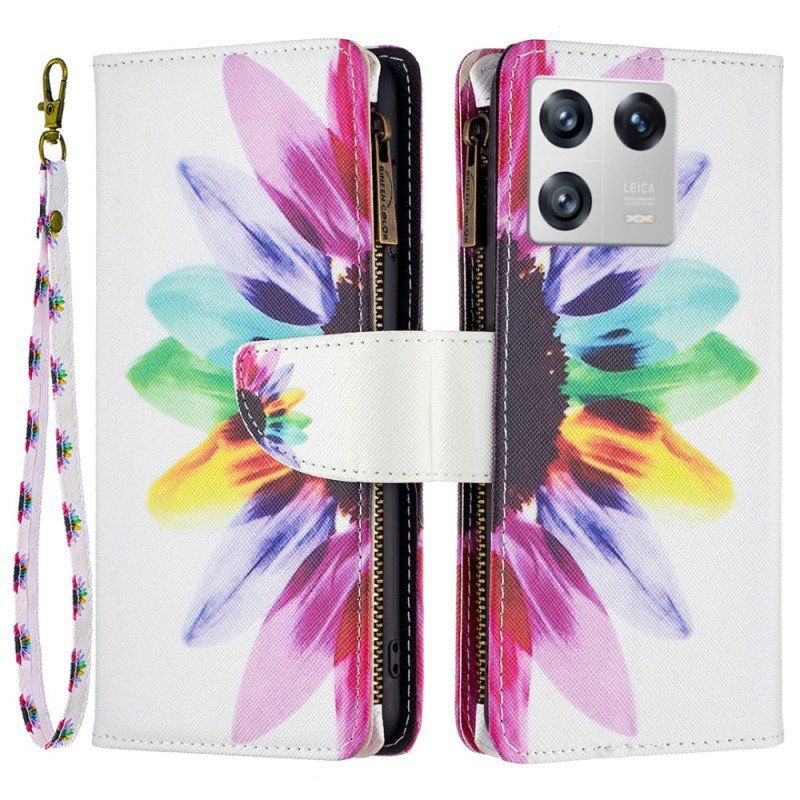 Etui Folio do Xiaomi 13 Kieszonka Zapinana Na Zamek W Kwiaty