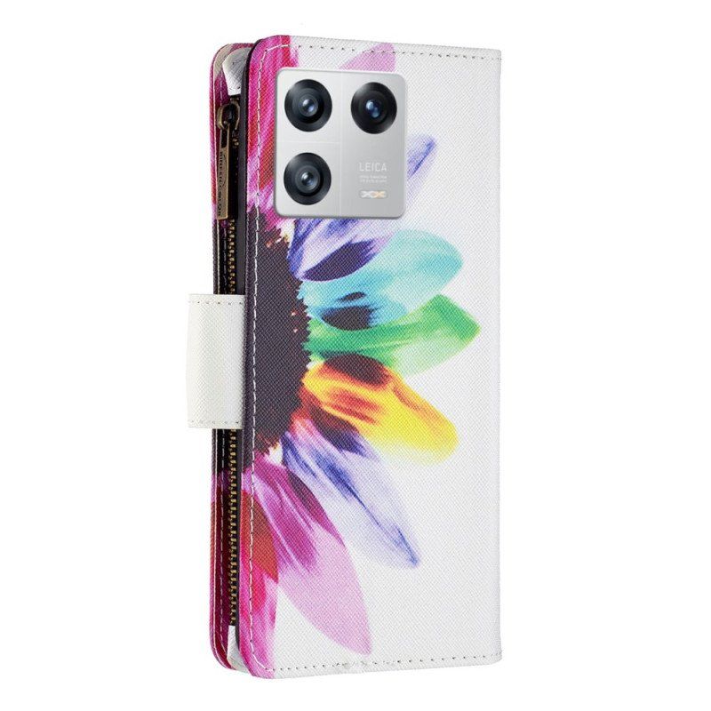 Etui Folio do Xiaomi 13 Kieszonka Zapinana Na Zamek W Kwiaty