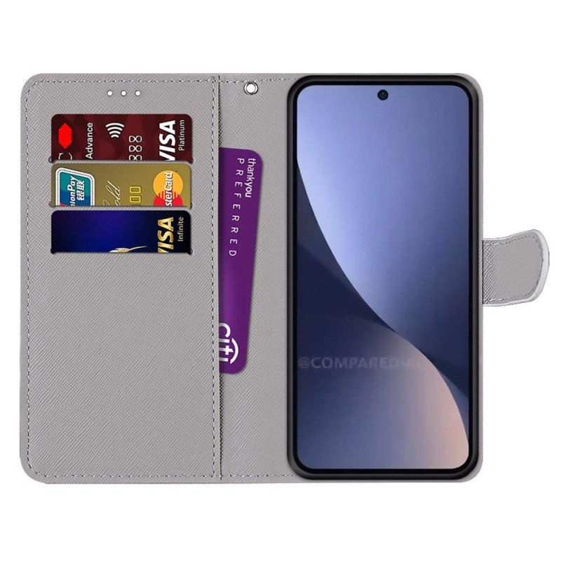 Etui Folio do Xiaomi 13 Kwiatowy Z Paskiem